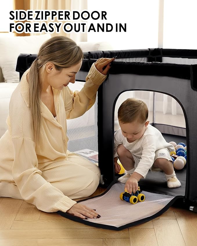 50" x 50" Extra Large Baby Playpen for Babies and Toddlers, Safe Activity Center with Soft Play Fence, Indoor Safety Yard, Easy to Assemble and Clean (Black)