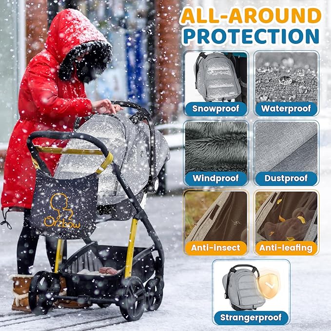 Orzbow Winter Car Seat Cover Baby | Waterproof Infant Carseat Cover Compatible with Doona Car Seats and Strollers, Breathable Baby Carseat Canopy, Baby Winter Essentials, Light Grey
