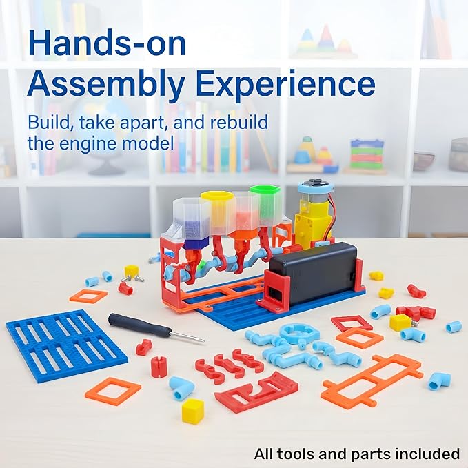 4-Cylinder Working Engine Model STEM Kit for Kids Ages 8–14,DIY Build with Moving Pistons and Crankshaft, Beginner Engineering Science Kit, STEM Toy, Educational Gift for Boys and Girls
