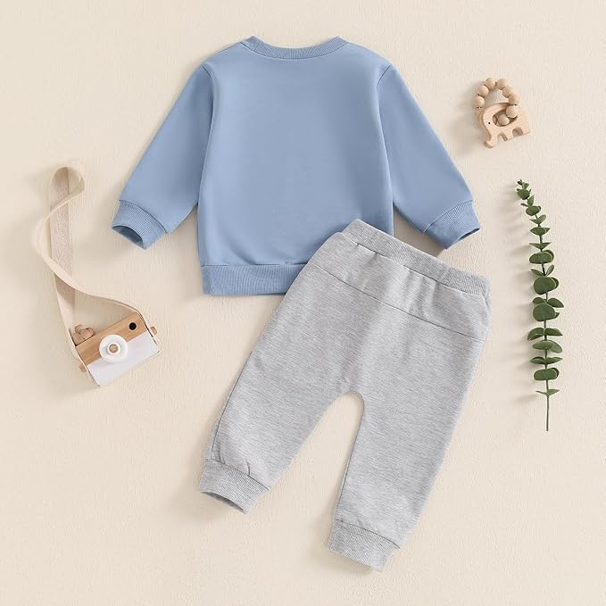 Baby Boy Fall Clothes Set Long Sleeve Letter Print Sweatshirt Pants Toddler Infant Outfits 6 12 18 24 Months 2T