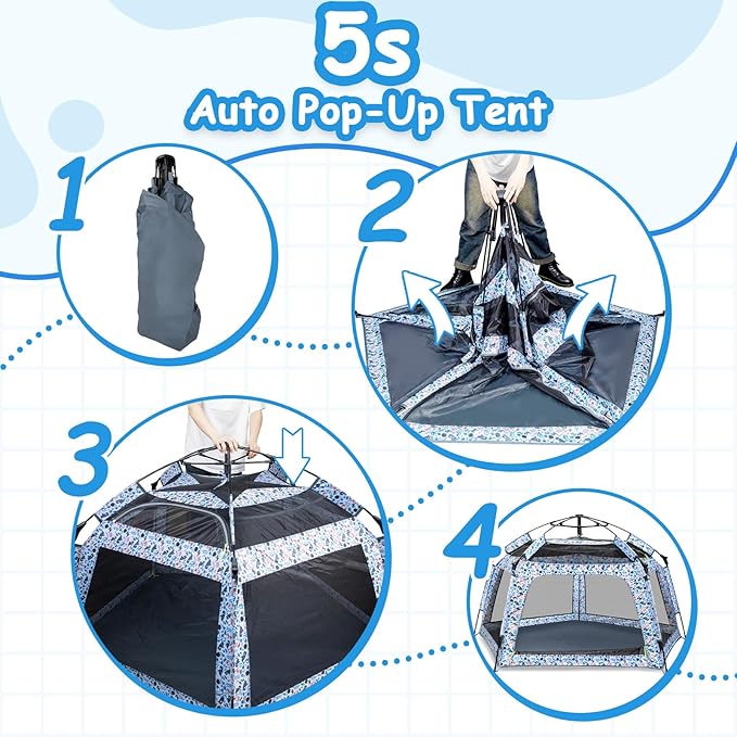 Baby Playpen Pop-up Tent - Outdoor & Indoor Play Tent for Beach with Canopy Travel Bag Portable Play Yard for Babies & Toddlers (Ocean)