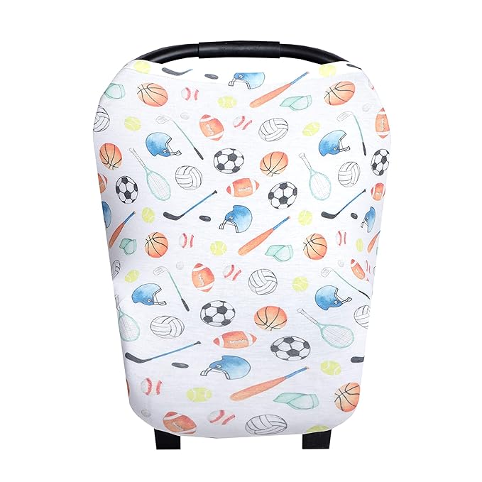 Baby Car Seat Cover Canopy and Nursing Cover Multi-Use Stretchy 5 in 1 Gift Varsity by Copper Pearl
