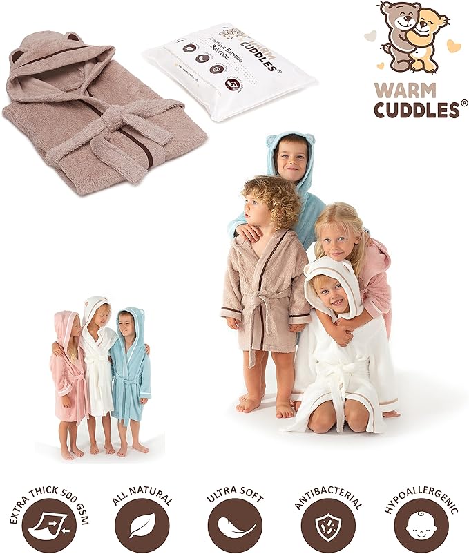 Premium Soft Toddler Bathrobe - Rayon from Bamboo Toddler Robe with Hood - Kids Boys & Girls Robe