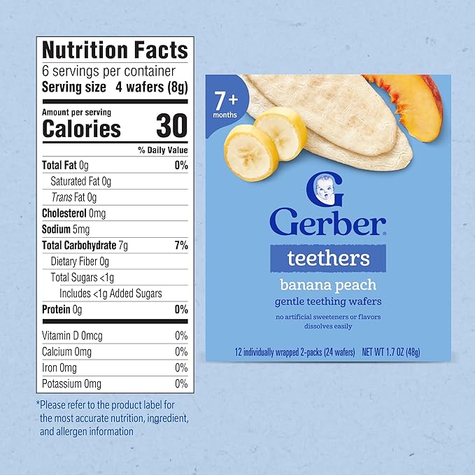 Gerber Snacks for Baby Teethers, Gentle Teething Wafers, Banana Peach, 1.7 Ounce, 12 Count Box (Pack of 6)