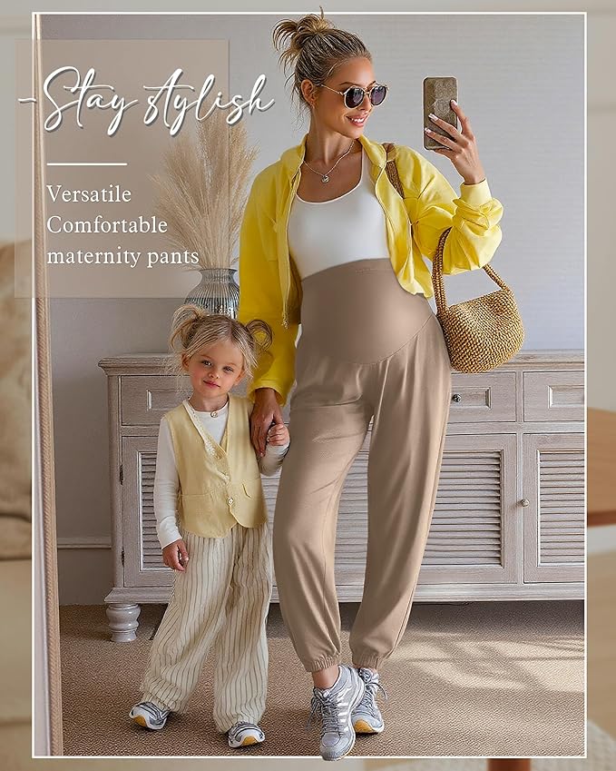 3 Pack Women's Maternity Pants Maternity Jogger Sweatpants Over The Belly Stretchy Pregnancy Pants with Pockets