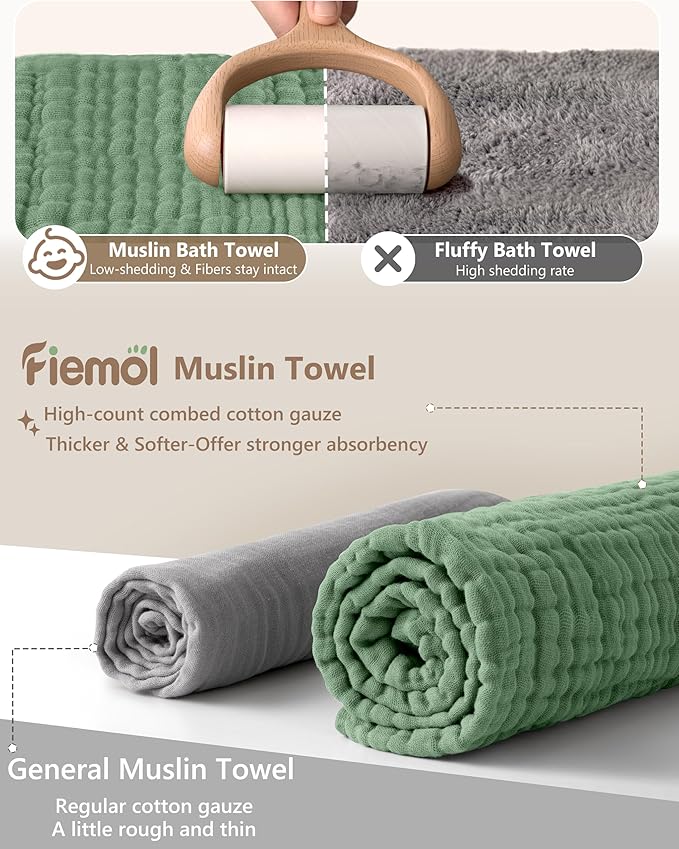 Baby Bath Towels, 100% Muslin Cotton Hooded Baby Towels for Newborn, 2 Pack Baby Towels with Hood for Infant Toddler and Kids, Large 32x32Inch Unisex Bath Essentials, Soft and Absorbent