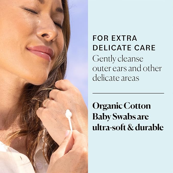 Sky Organics - Organic Baby Cotton Swabs, 180 ct. - Ultra Soft Baby Safe Tips - Strong & Durable - Hypoallergenic - Chlorine Free - Natural, Vegan & Cruelty Free - Skin Care & Baby Care