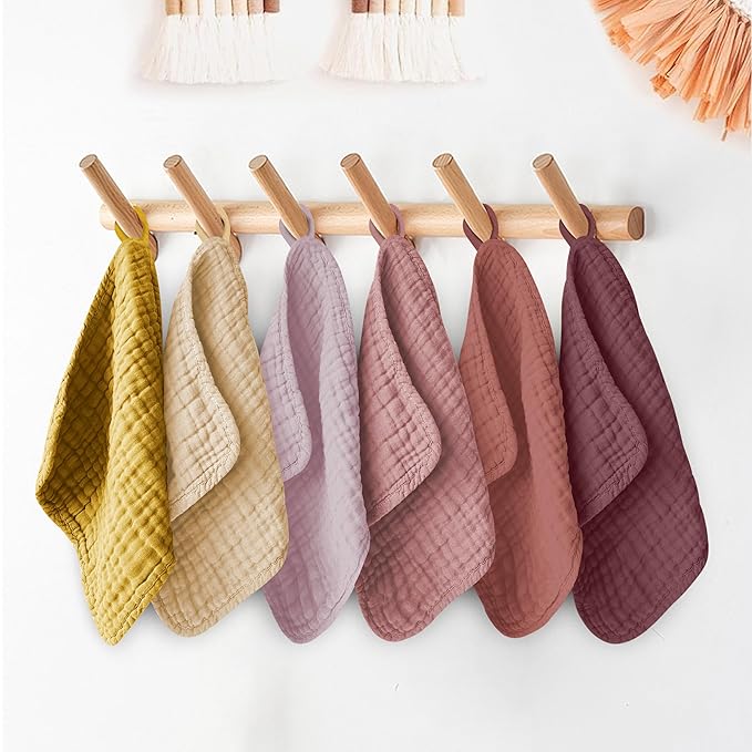 12 Pack Muslin Washcloths for Baby - 100% Cotton Baby Wash Cloths for or Baby Face Body Comfy and Soft for Newborn Infants Kids Girls and Boys - 12"x12" - Brown, Honey and Bean Paste Series