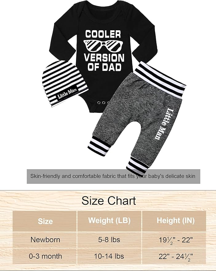 Fommy Newborn Baby Boy Clothes New to The Crew Letter Print Romper+ Pants+Hat 3PCS Outfit