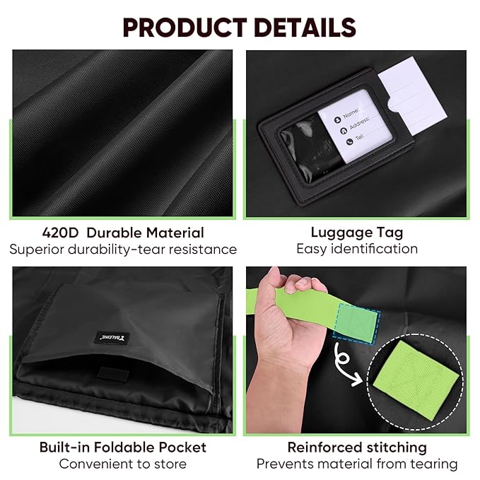 BALEINE Car Seat Travel Bag for Airplane, Water-Resistant Car Seat Bags for Air Travel, Foldable Cover with 3 Handles, Fits Toddler Carseat, Convertible and Booster Seats (Black)