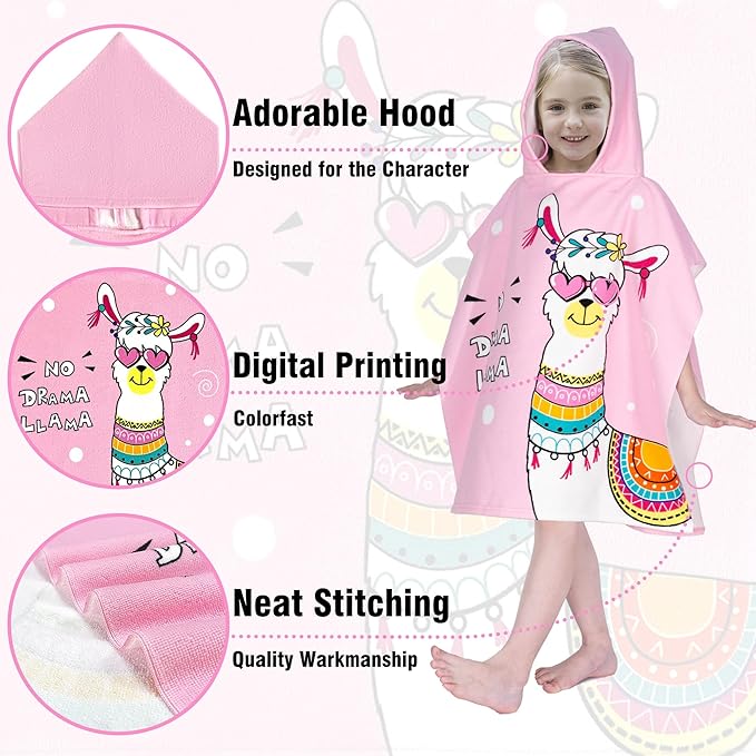 Hooded Kids Beach Towels - Toddler Bath Towel Girls Boys Swim Cover-ups for Ages 1 to 6 Kids Pool Towels Quick Dry Lightweight Soft Microfiber Poncho Towel 24x23(Alpaca)