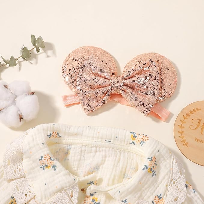 choicbaby 3 PCS Mouse Ears Sequin Bow Nylon Hairband with Polka Dot Cute Baby Headbands Soft Hairbands Hair Accessories for Newborn Infant Toddler Party Supplies