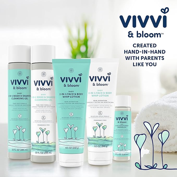 Vivvi & Bloom Gentle 2-in-1 Baby Wash & Shampoo Cleansing Gel, Leaves Sensitive Skin Feeling Healthy & Moisturized, Tear-Free, Formulated Without sulfates, paraben, and Dyes, 10 fl. Oz