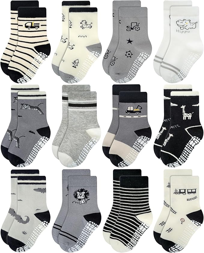 RATIVE Non Skid Anti Slip Crew Socks With Grips for Baby Infant Toddlers Kids Boys