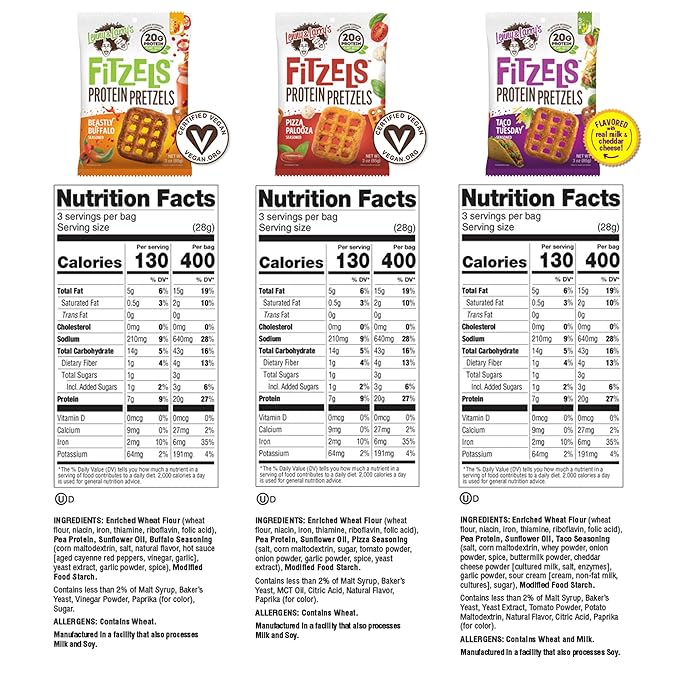 Lenny & Larry's FITZELS Protein Pretzels [GAME DAY Variety Pack] – 12 x 3oz Bags of High Protein Snacks with 20g Plant Based Protein – Incredibly Tasty with Salty Crunch
