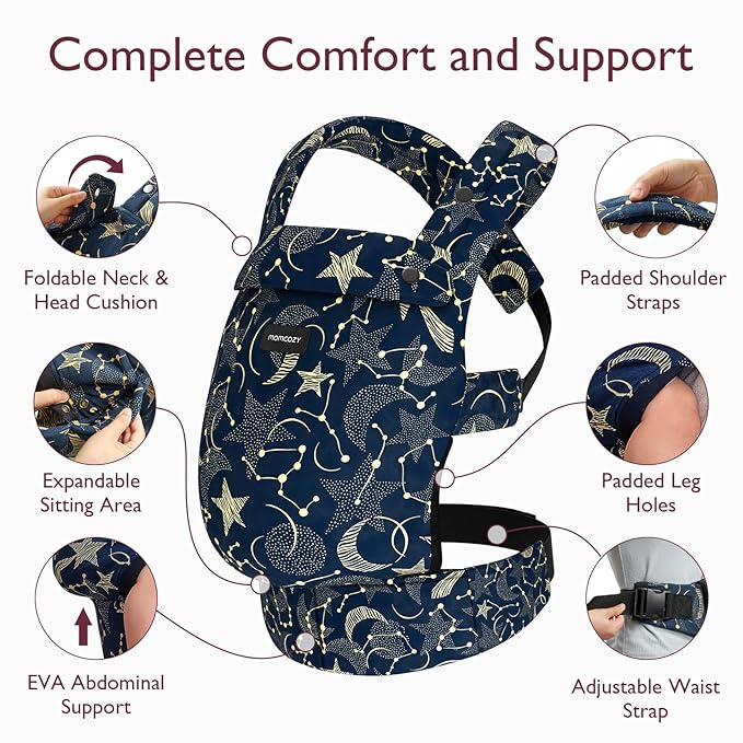 Momcozy Baby Carrier - Ergonomic, Cozy and Lightweight Carrier for 7-45lbs, Effortless to Put On, Ideal for Hands-Free Parenting, Enhanced Lumbar Support, Starry Night