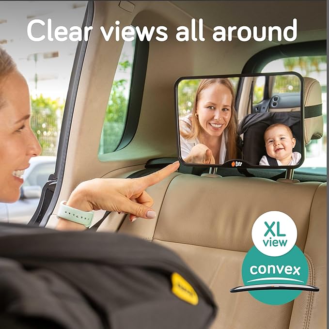 Baby Uma Baby Car Mirror (2 Pack) + Baby On Board Signs for Car - Clear-View Shatterproof Mirror, Easy On 'n Off with Stay-Put Buckles, Newborn Essentials (9.4 x 6.4 in)
