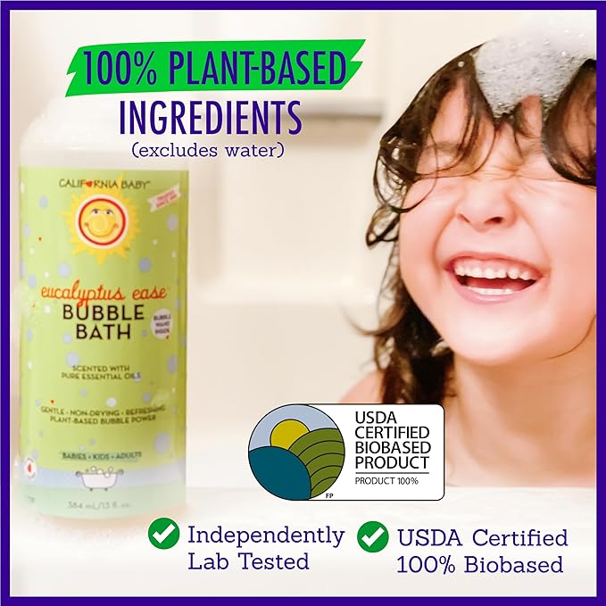 California Baby Eucalyptus Bubble Bath | 100% Plant-Based Kids Bubble Bath | Soothing Baby Bubble Bath | Free Bubble Wand Inside | 384 mL / 13oz