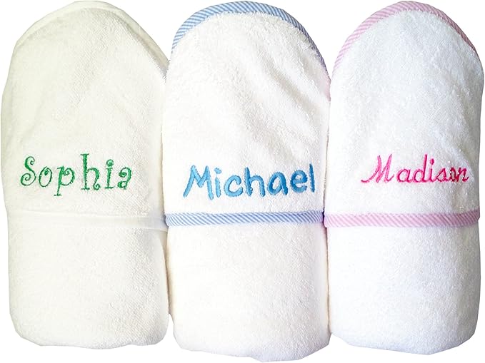 Custom Personalized Embroidered Cotton Soft White Girl Bath Baby Hooded Towel