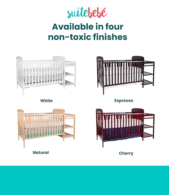 Suite Bebe Ramsey 3-in-1 Convertible Crib and Changing Table with Toddler Guard Rail Bundle, Expresso