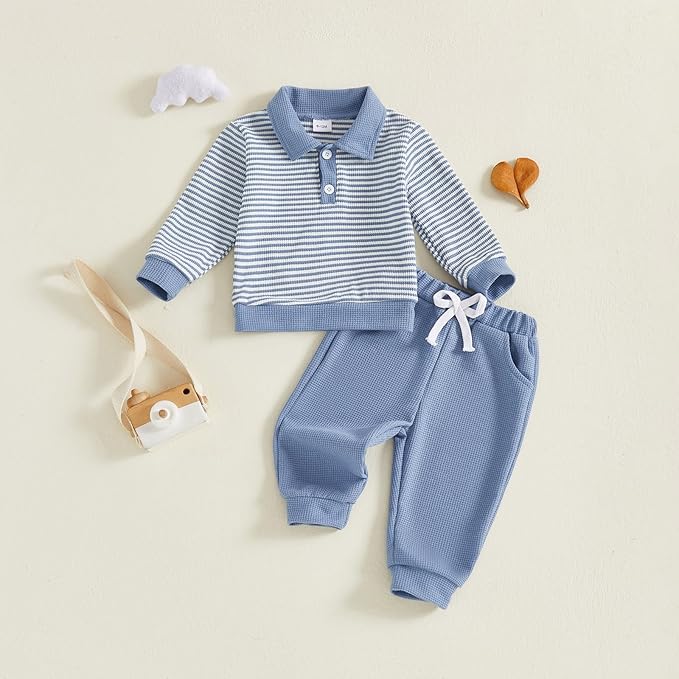 Baby Boy Toddler Fall Outfit Striped Sweatshirt Toddler Boy Winter Waffle Clothes 3 6 12 18 Months 2 3 T Pant Set