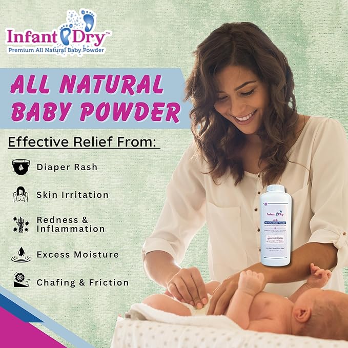 Infant Dry All Natural Baby Powder 10 Oz - Gentle Formula Talc Free, All Natural and Unscented Dusting Powder for Sensitive Baby Skin