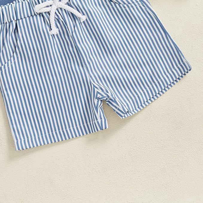 fhutpw Toddler Baby Boy Summer Clothes Tractor Letter Short Sleeve T-Shirt Tops Pockets Casual Shorts Set Infant Outfits