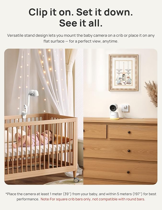 Dr.Care LumiView Smart WiFi Baby Monitor with Clip Mount - 5" 1080P FHD & 2K Camera App Control, Privacy Mode, 5000mAh Removable Battery, Cry & Motion Alerts, HD Night Vision, RGB Night Light