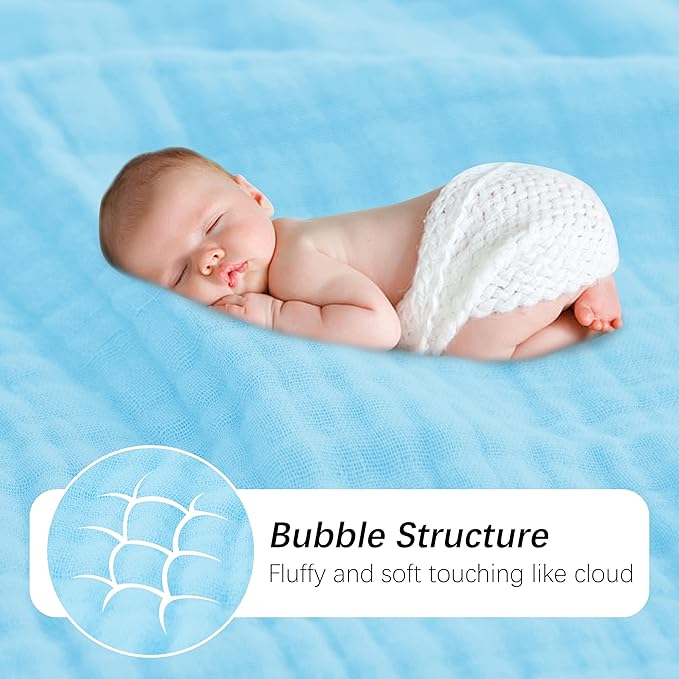 SWEET DOLPHIN Muslin Baby Bath Towels Blanket - 2 Pack 100% Cotton Towel for Babies, Infants, Toddlers - 40x40Inch - Highly Absorbent, Blue