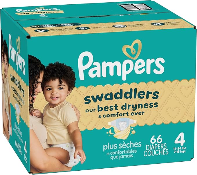 Pampers Swaddlers Diapers, Size 4 (15-34 lbs), 66 Count, Absorbent, Keeps Baby Dry and Comfortable, Skin Safe Disposable Baby Diaper (Packaging May Vary)