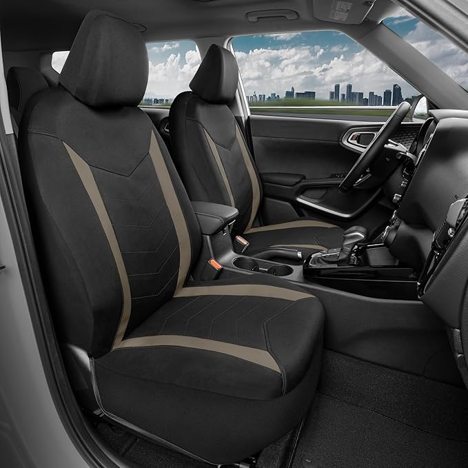 Motor Trend SpillGuard 2 Beige Seat Covers for Cars & Seat Covers for Trucks - Neoprene Lining Waterproof Car Seat Covers Front Seats Only - SUV Seat Covers Protector - Forros para Asientos de Carro