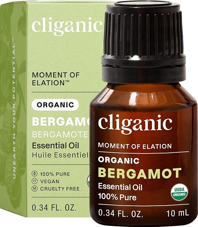 Cliganic Organic Bergamot Essential Oil, 100% Pure Natural for Aromatherapy | Non-GMO Verified (Packaging May Vary)