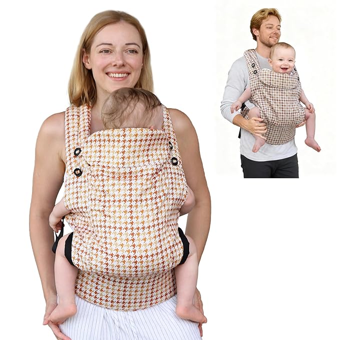 FRUITEAM Baby Carrier, Toddler Carrier with Adjustable Seat Size, Comfortable & Ergonomic Baby Carrier Newborn (7-25 LBS), Easy to Wear, Travel and Hiking Friendly (Brown Houndstooth)