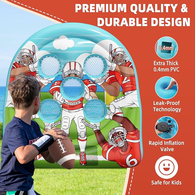 6FT Giant Inflatable Football Target Toss Game - Fun Indoor & Outdoor Yard Games for Kids & Adults, Football Party Throwing Games, Carnival Games, Camping & Tailgate Lawn Activities
