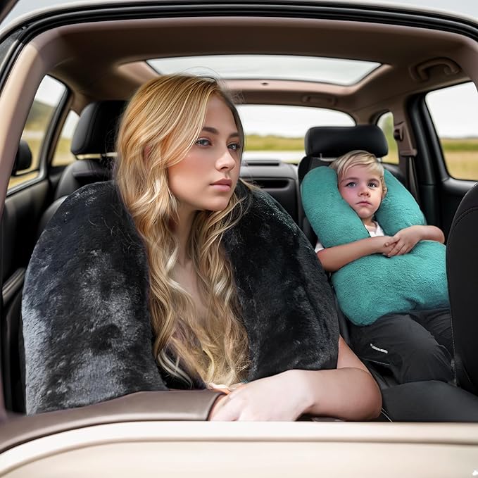 Kids Neck Pillow for Travel Provides Double Support to The Head and Neck in Any Sleeping Position on Flights, Car, and at Home, Comfortable Airplane Travel Pillow