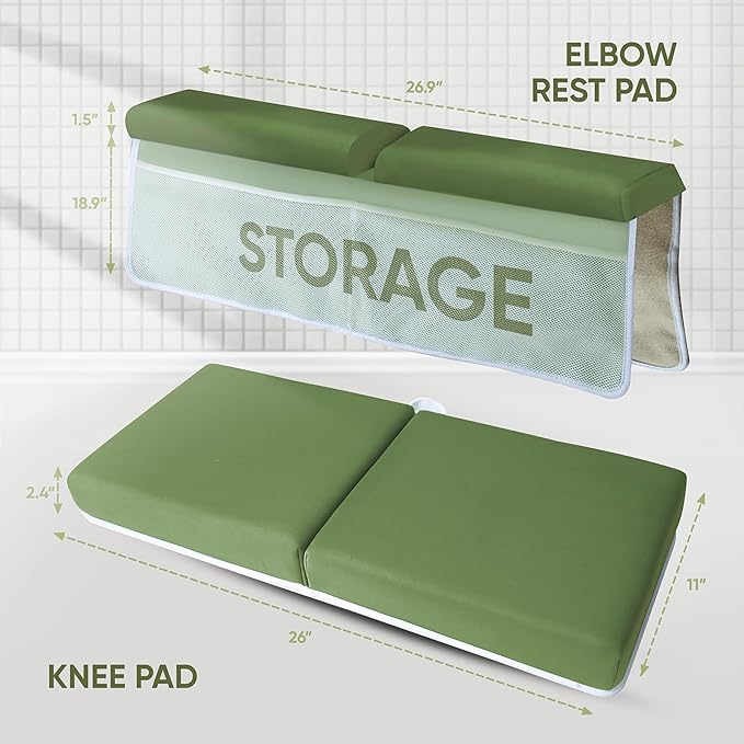 Rylor Premium Baby Bath Kneeler Mat & Elbow Rest Pad Set – Comfortable Bath Kneeler and Elbow Kneeling Rest Pad for Parents, Extra Long 26'', 2.4'' Thick, Non-Slip Support for Easy Bath Time (Green)