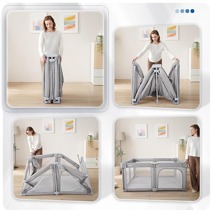 Sweeby Baby Playpen, 79x71 Inch Gate Foldable for Babies and Toddlers, Extra Large with Door Play Yard for Fence Indoor and Outdoor, Gray