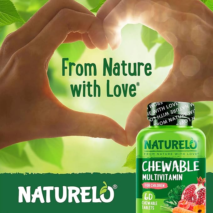 NATURELO Chewable Vitamin for Kids Multivitamin with Whole Food Organic Fruit Blend - 60 Tablets for Children (Pack of 2)