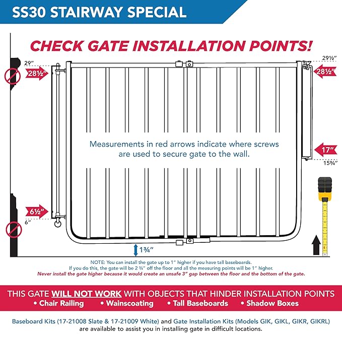 Cardinal Gates SS30 Stairway Special Baby Gate for Top of Stairs - Adjustable Indoor Dog Gate - Aluminum Metal Safety Gate for Kids & Pets - 27 to 42.5 Inches Wide - Black - USA Based Company