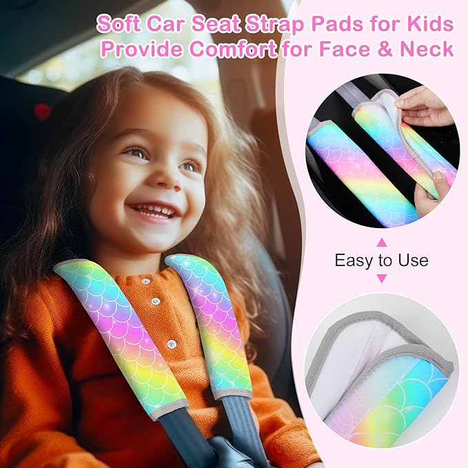 Seat Belt Cover Pad for Baby, Soft Seatbelt Cushion Covers for Kids 2Pcs Car Seat Strap Shoulder Pads for All Car Seats, Stroller, High Chair