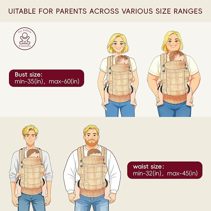 FRUITEAM Baby Carrier, Toddler Carrier with Adjustable Seat Size, Comfortable & Ergonomic Baby Carrier Newborn (7-25 LBS), Easy to Wear, Travel and Hiking Friendly (Brown Houndstooth)