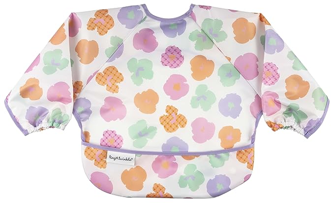 Tiny Twinkle Long Sleeve Bib for Babies & Toddlers | Waterproof Smock Bib for Eating | Machine Washable & Mess-Proof Feeding Essentials | Newborn Shower Gift (Floral Pop, 6–24M)