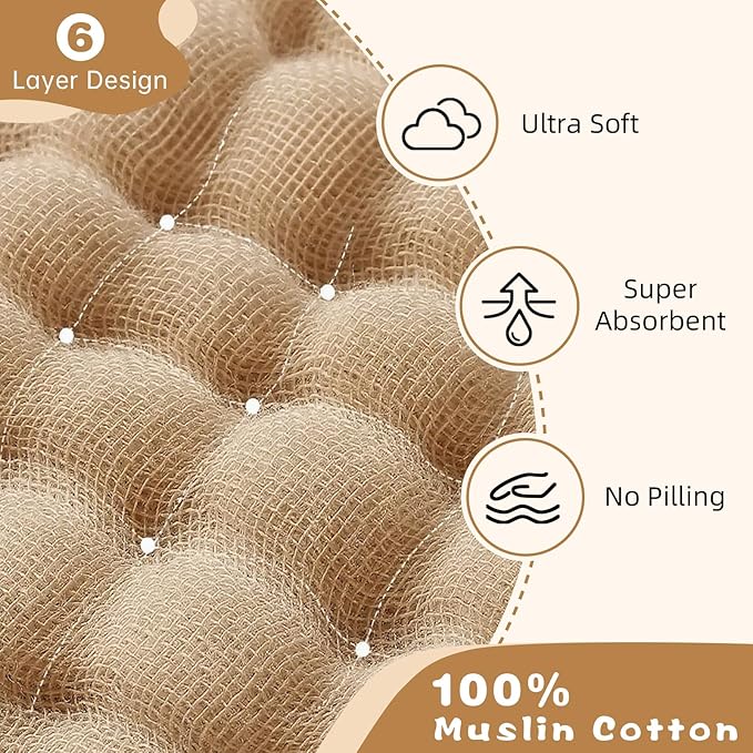Hooded Baby Bath Towels for Newborn, 2 Pack - 6-Layer 100% Muslin Cotton, Soft Absorbent Hooded Towel with Hood for Babies, Infants & Toddlers, Large 32x32 Inch Unisex Newborn Baby Bath Essentials