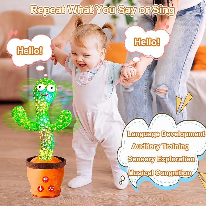 Baby Toys Interactive, Dancing Talking Cactus Toy Volume Adjustable, Mimicking Singing Repeating, Toddler Infant Baby Toys Gifts for Boys Girls, Valentine Gifts for Kids Baby Todder