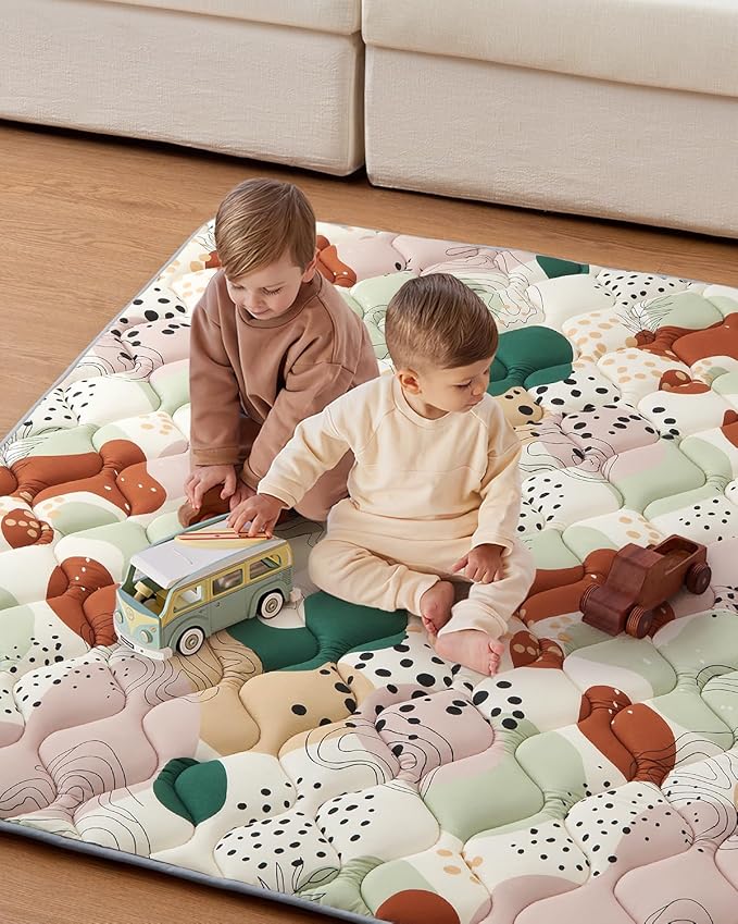 Blissful Diary Baby Play Mats for Floor, 59x59 Inch Thicker Foam Playmats for Babies and Toddlers, Soft Cushioning Baby Playpen Mat, Modern Abstract