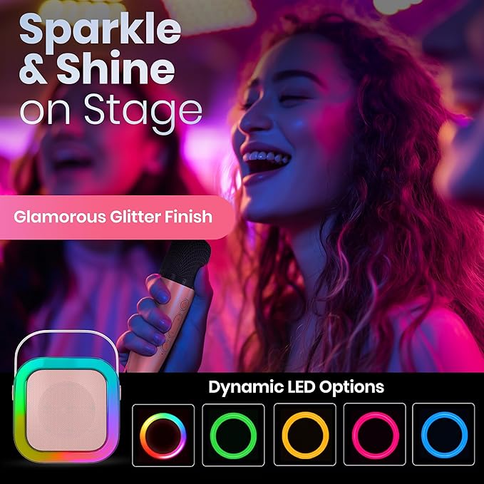 Mini Karaoke Machine for Adults Kids Teen with 2 Wireless Microphones, Birthday Gift Girls 8-12, Toys for Ages 5-7, Small Portable Bluetooth Speaker, Mini Microphone, Teens Car Singing Mic
