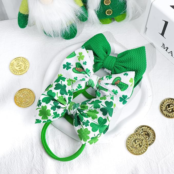 YanJie Baby Bows Headbands - Shamrock Headbands with Green Bows for Newborn Girls, Infants and Toddlers, St Patrick's Day Hair Accessories
