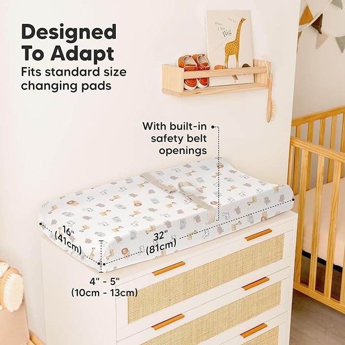 2-Pack Organic Changing Pad Covers for Girl, Boy, Neutral - 100% Cotton Changing Table Pad Cover, Soft Baby Nursery Diaper Changing Pad Sheets,Contour Changing Pads Liners,Change Pad Cover(KeaSafari)