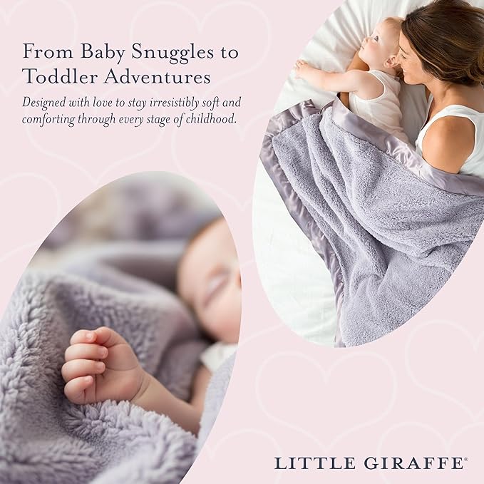 Little Giraffe Chenille Baby Blanket – 29x35” Soft Chenille with Satin Trim, Lavender | Ultra-Soft, Gentle & Safe, Lightweight & Breathable for Newborns & Toddlers