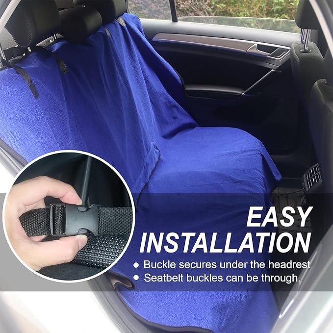 Back Seat Cover Protector for Dogs and Kids, Universal Waterproof Towel Rear Bench Seat Cover for Car, Truck, Van & SUV, Machine-Washable Backseat Car Covers (Blue, 1pcs Rear Seat)